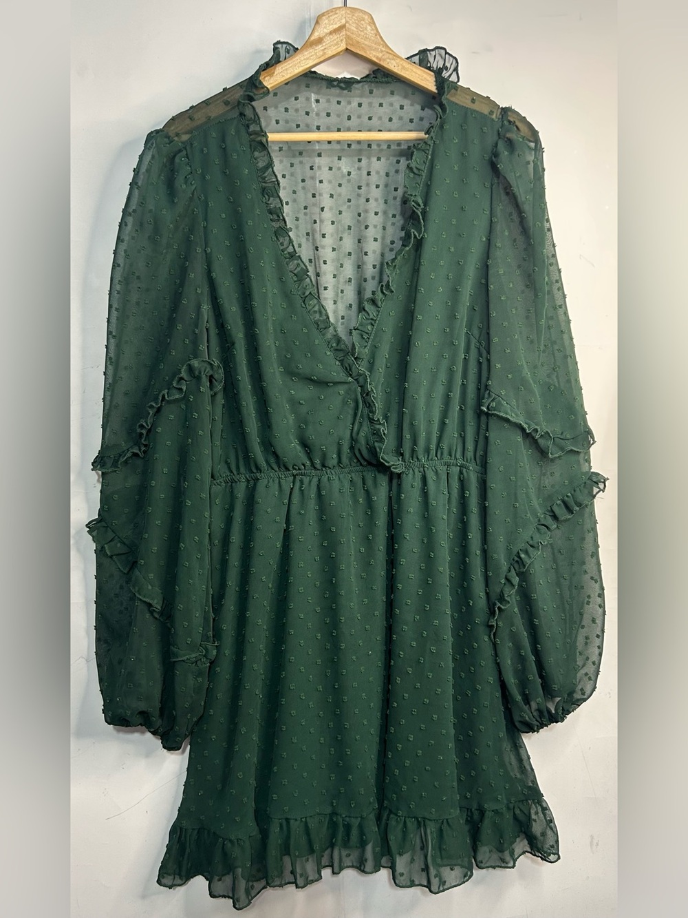 Showpo Sancha Long Sleeve Green Frill Mini Dress Size 12
